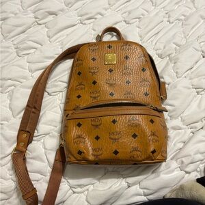 MCM Cognac Logo Pattern Backpack